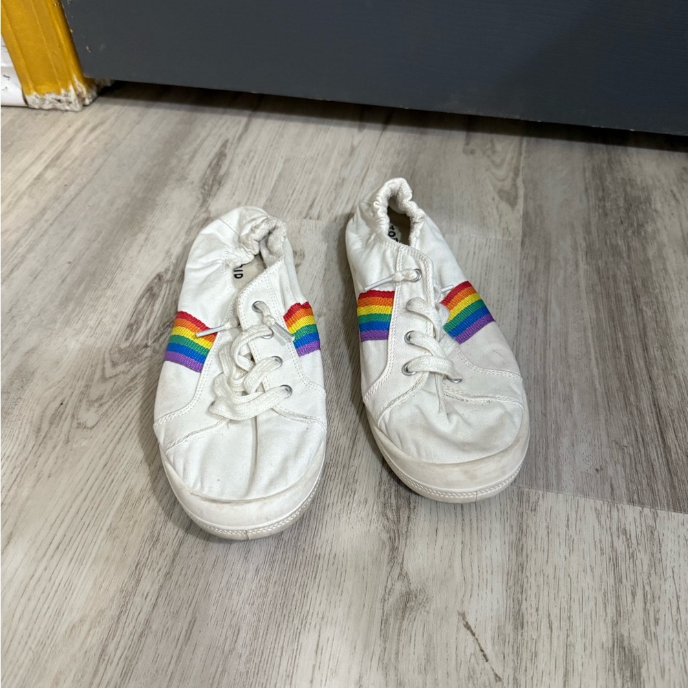 Torrid Women’s White Sneakers with Rainbow Stripes